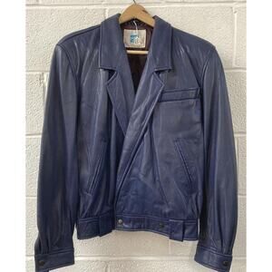 Tannery West Leather Crop Jacket 80s 90s Med 44 Chest Blue Purple Mod Hip Hop